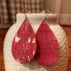 Wine Berry Cork Leather Earrings